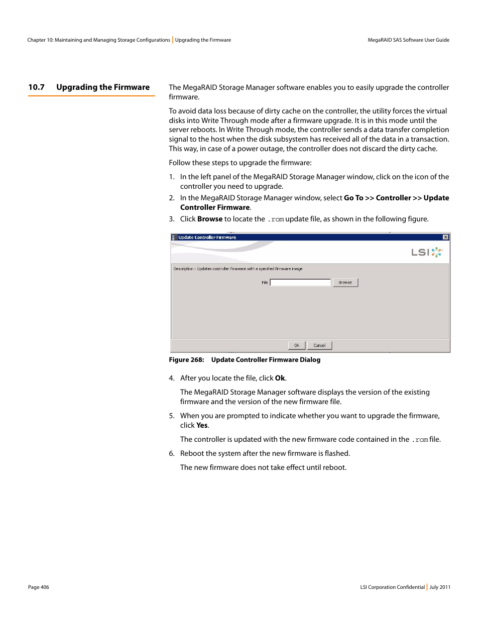 7 upgrading the firmware | Avago Technologies MegaRAID Fast Path Software User Manual | Page 406 / 502