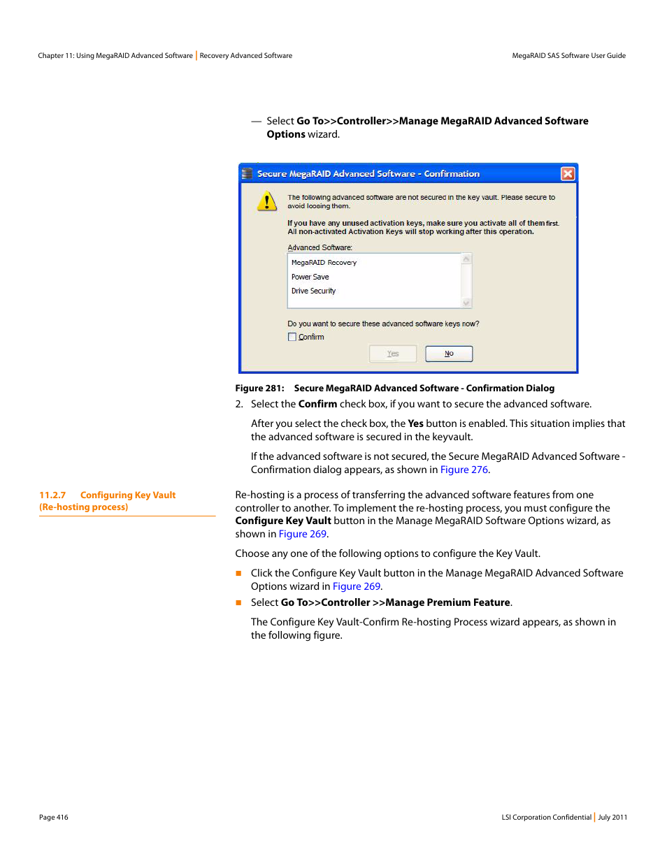 7 configuring key vault (re-hosting process) | Avago Technologies MegaRAID Fast Path Software User Manual | Page 416 / 502