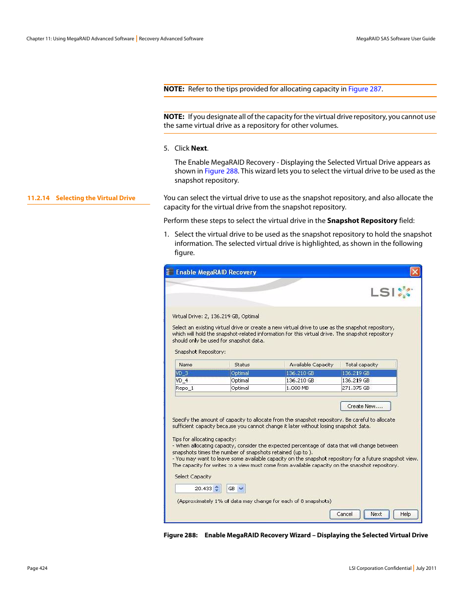 14 selecting the virtual drive | Avago Technologies MegaRAID Fast Path Software User Manual | Page 424 / 502