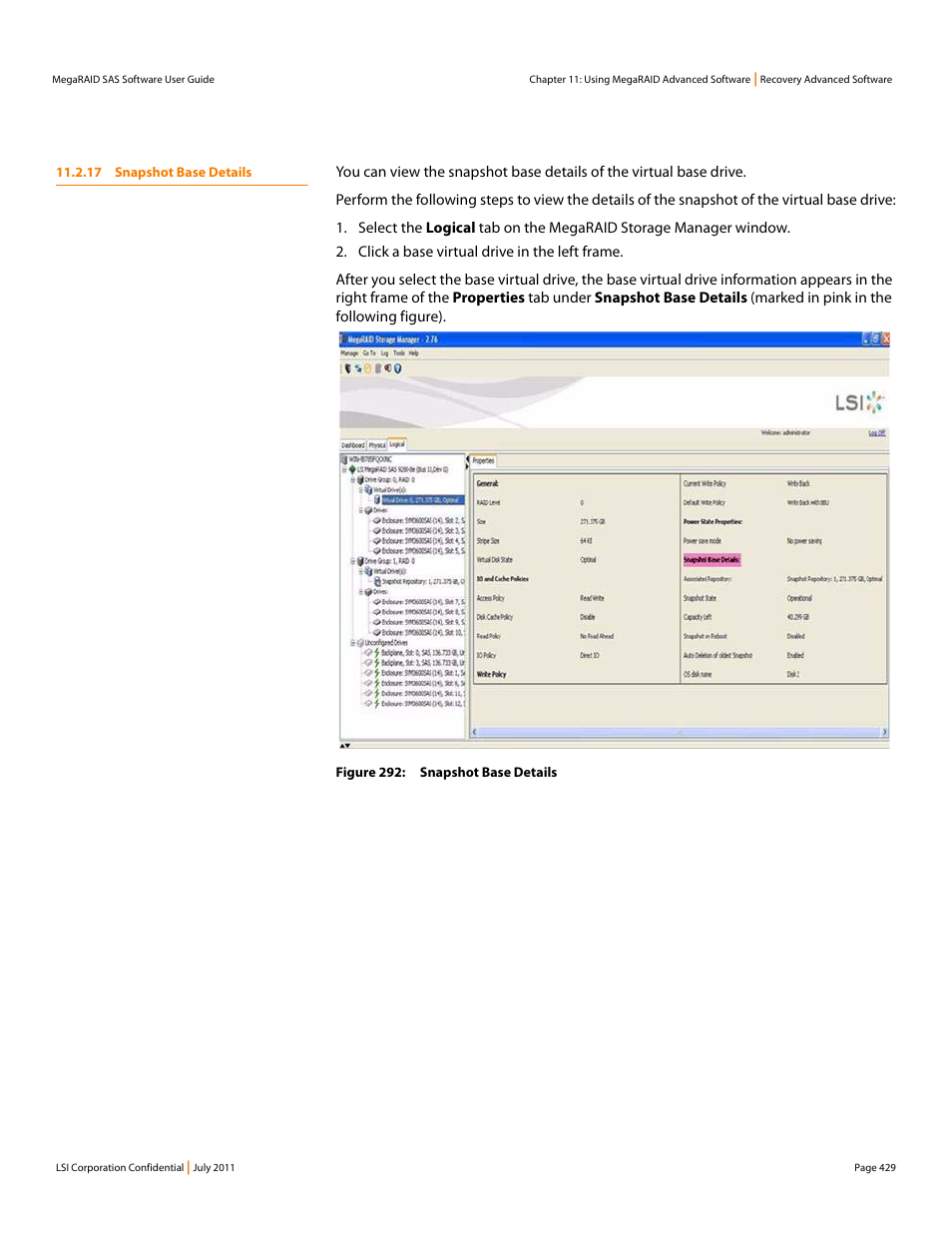 17 snapshot base details | Avago Technologies MegaRAID Fast Path Software User Manual | Page 429 / 502