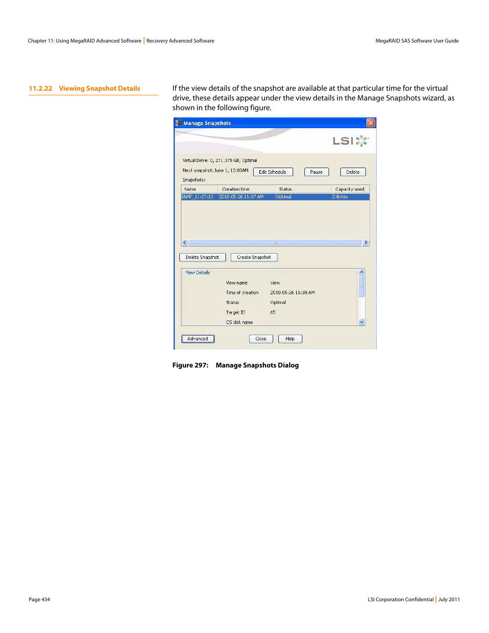22 viewing snapshot details | Avago Technologies MegaRAID Fast Path Software User Manual | Page 434 / 502