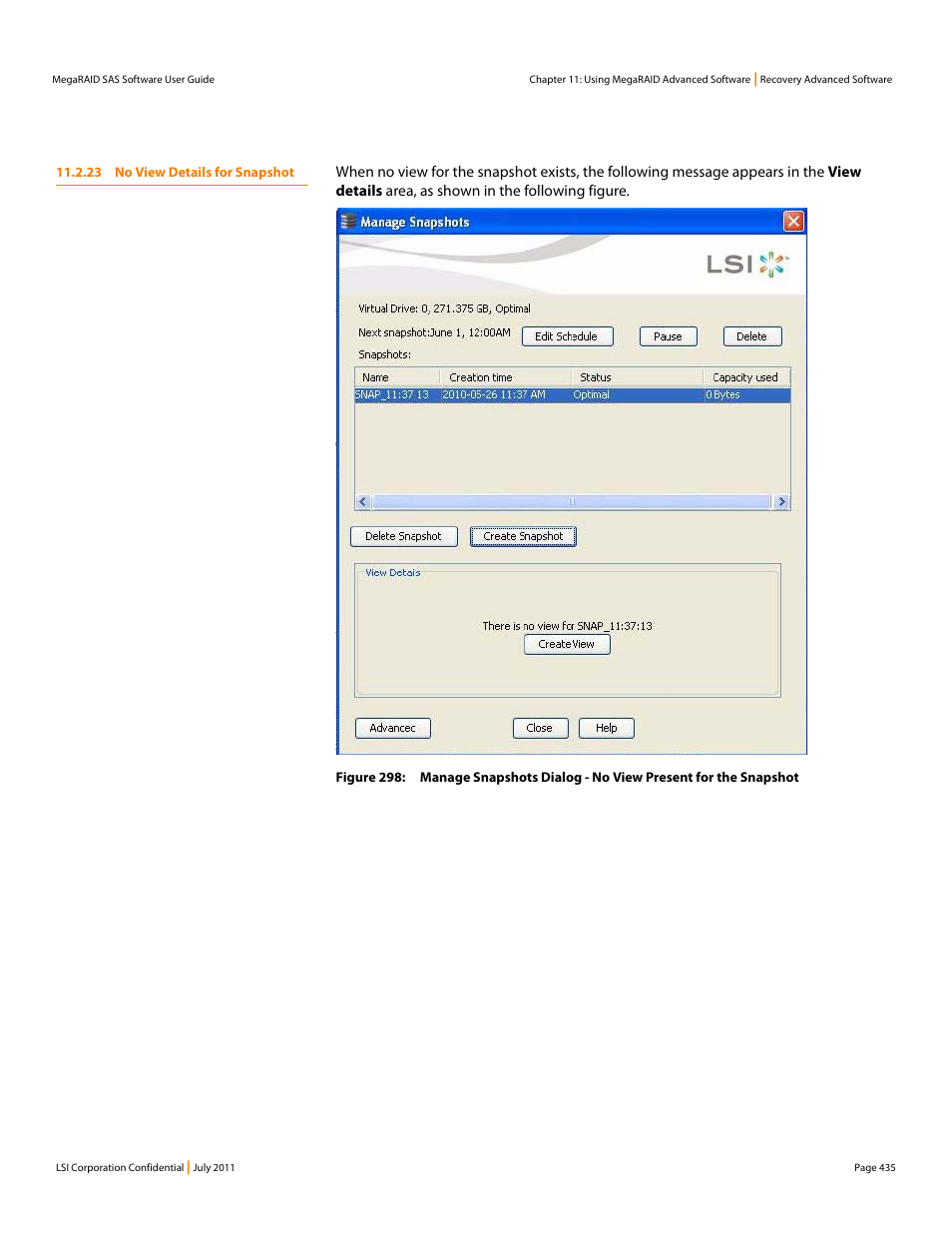 23 no view details for snapshot | Avago Technologies MegaRAID Fast Path Software User Manual | Page 435 / 502