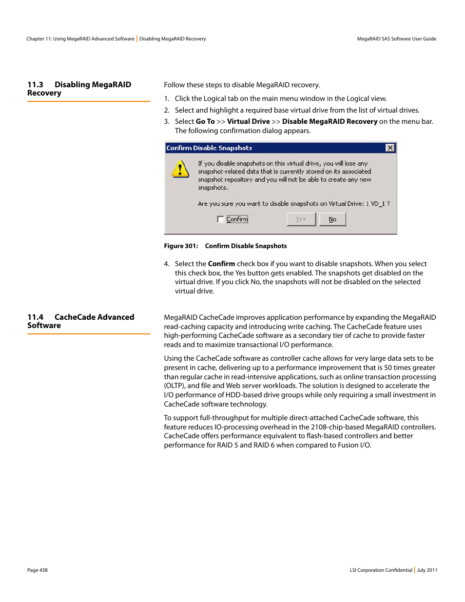 3 disabling megaraid recovery, 4 cachecade advanced software | Avago Technologies MegaRAID Fast Path Software User Manual | Page 438 / 502