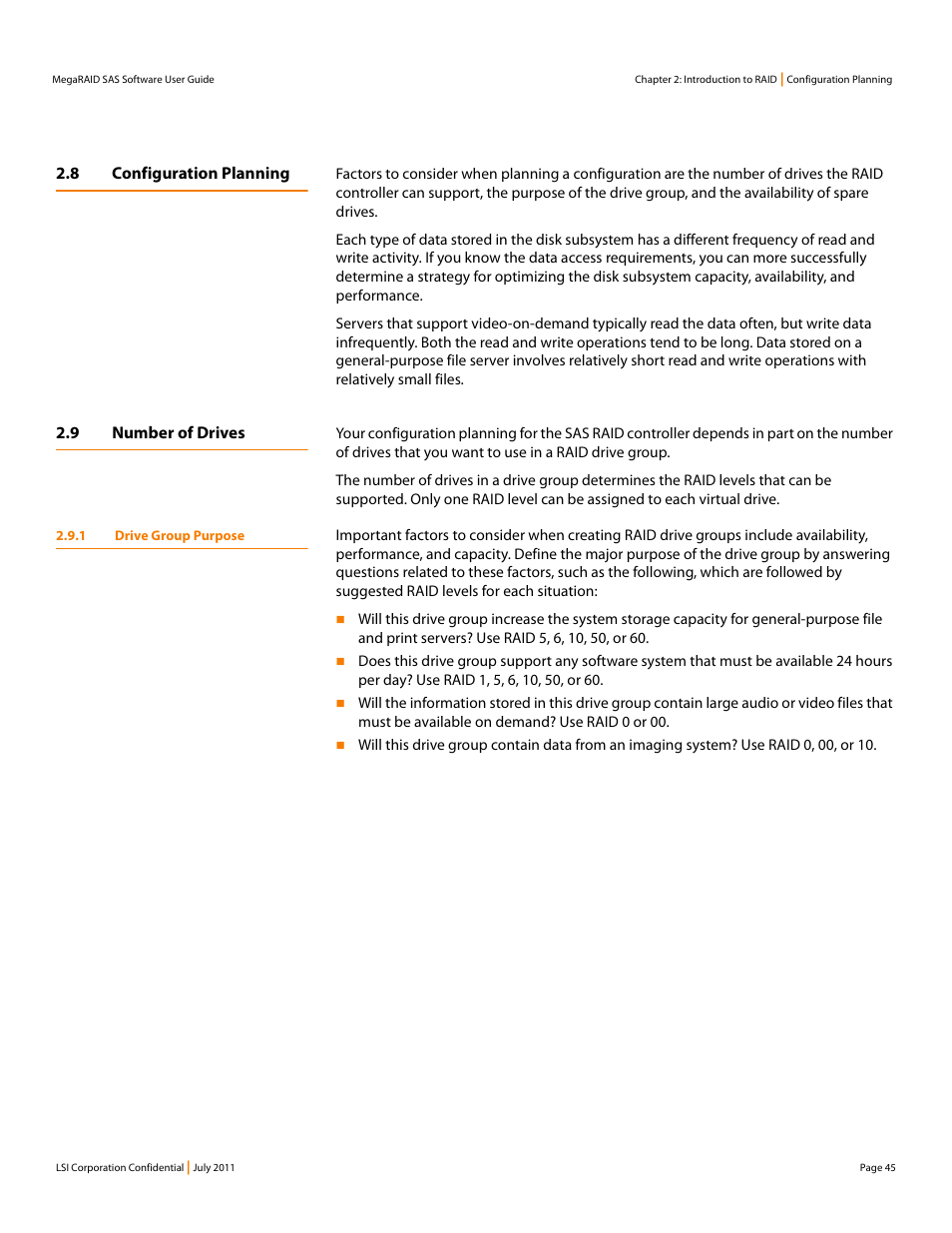 8 configuration planning, 9 number of drives, 1 drive group purpose | Avago Technologies MegaRAID Fast Path Software User Manual | Page 45 / 502