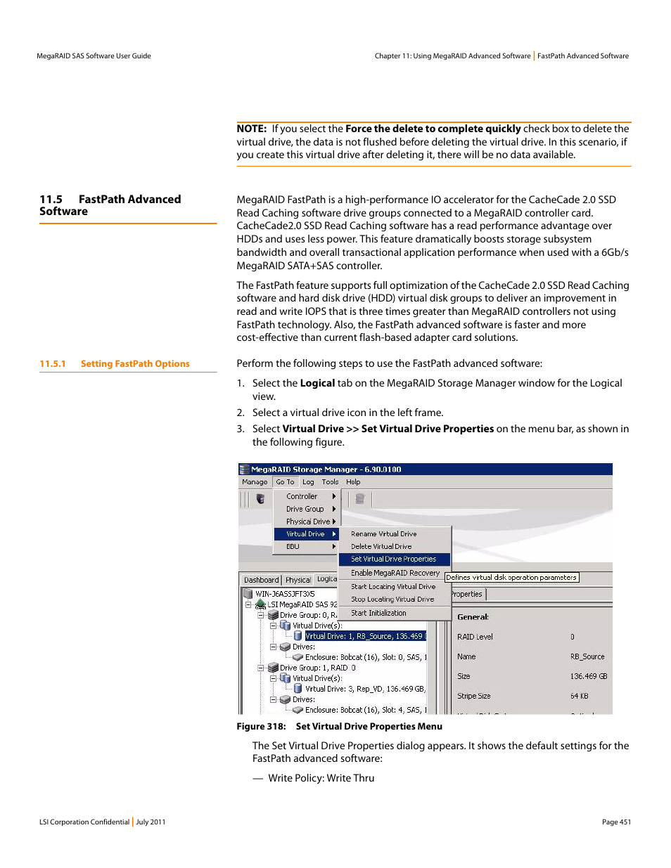 5 fastpath advanced software, 1 setting fastpath options | Avago Technologies MegaRAID Fast Path Software User Manual | Page 451 / 502