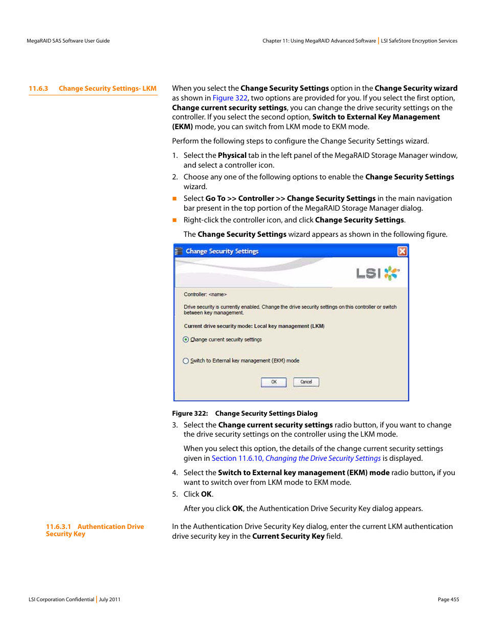 3 change security settings- lkm | Avago Technologies MegaRAID Fast Path Software User Manual | Page 455 / 502