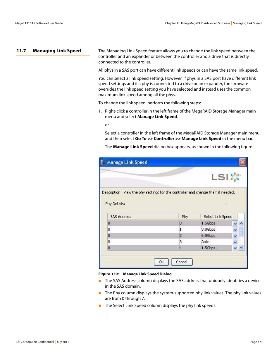 7 managing link speed | Avago Technologies MegaRAID Fast Path Software User Manual | Page 471 / 502