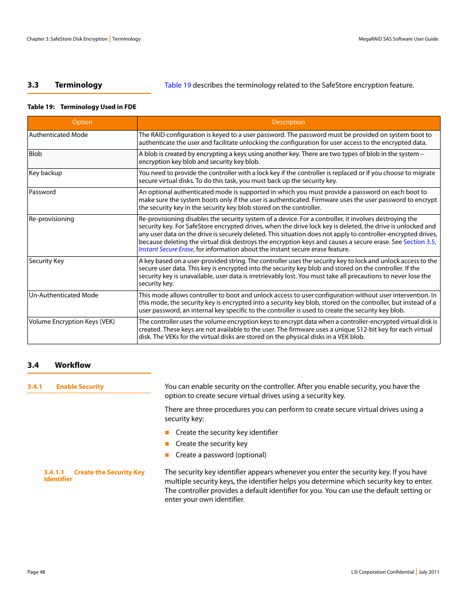 3 terminology, 4 workflow, 1 enable security | Avago Technologies MegaRAID Fast Path Software User Manual | Page 48 / 502