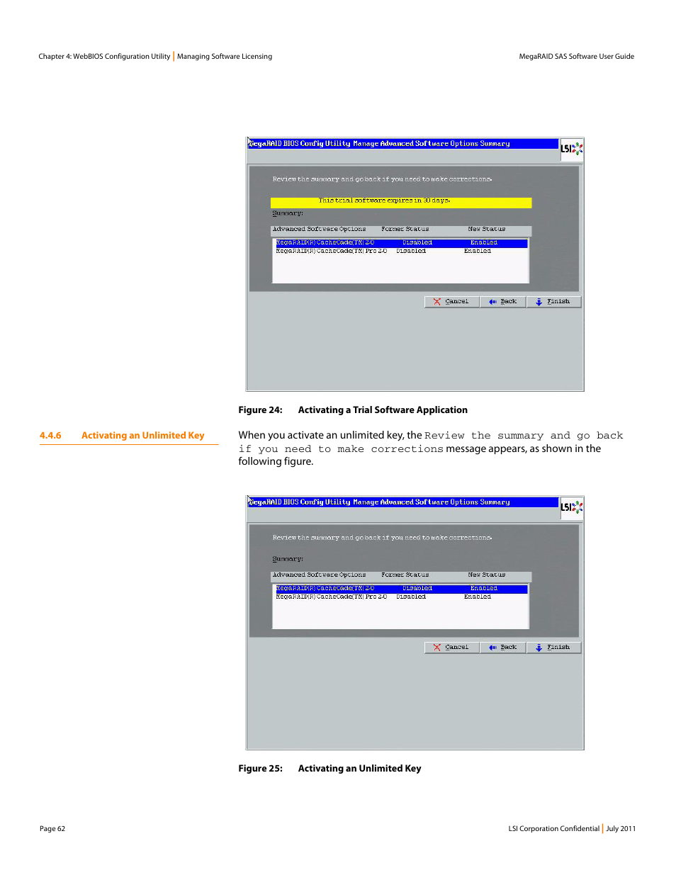 6 activating an unlimited key | Avago Technologies MegaRAID Fast Path Software User Manual | Page 62 / 502