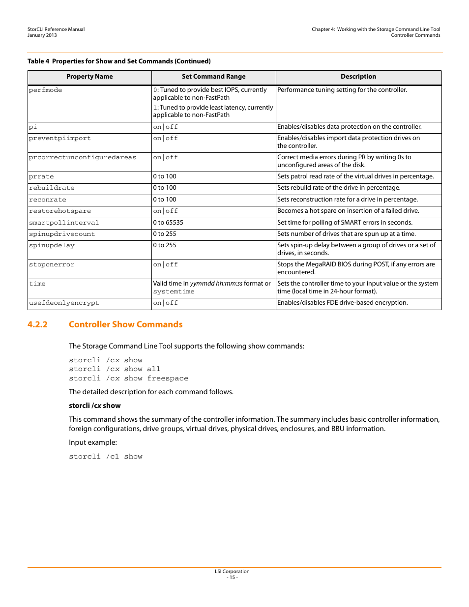 2 controller show commands, Controller show commands | Avago Technologies MegaRAID SAS 9240-4i User Manual | Page 15 / 80