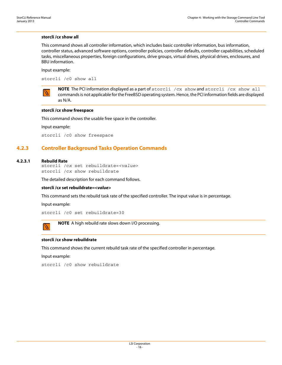 3 controller background tasks operation commands, 1 rebuild rate | Avago Technologies MegaRAID SAS 9240-4i User Manual | Page 16 / 80