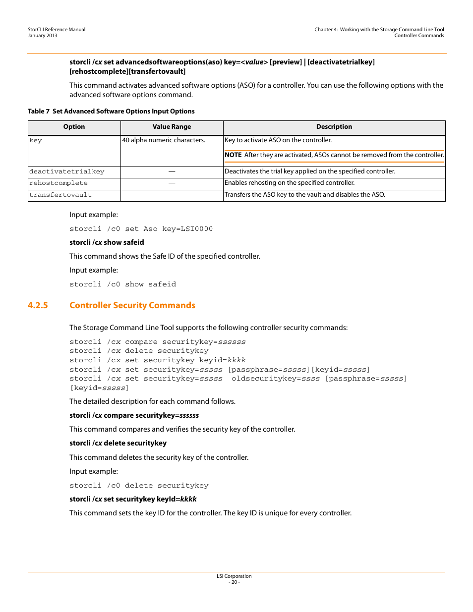 5 controller security commands | Avago Technologies MegaRAID SAS 9240-4i User Manual | Page 20 / 80