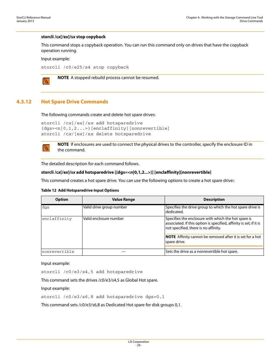 12 hot spare drive commands | Avago Technologies MegaRAID SAS 9240-4i User Manual | Page 29 / 80