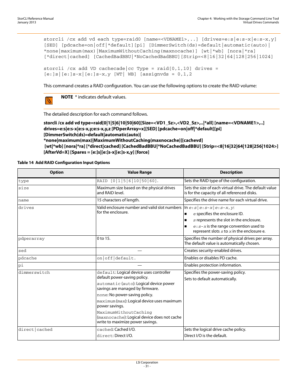 Table 14 | Avago Technologies MegaRAID SAS 9240-4i User Manual | Page 31 / 80