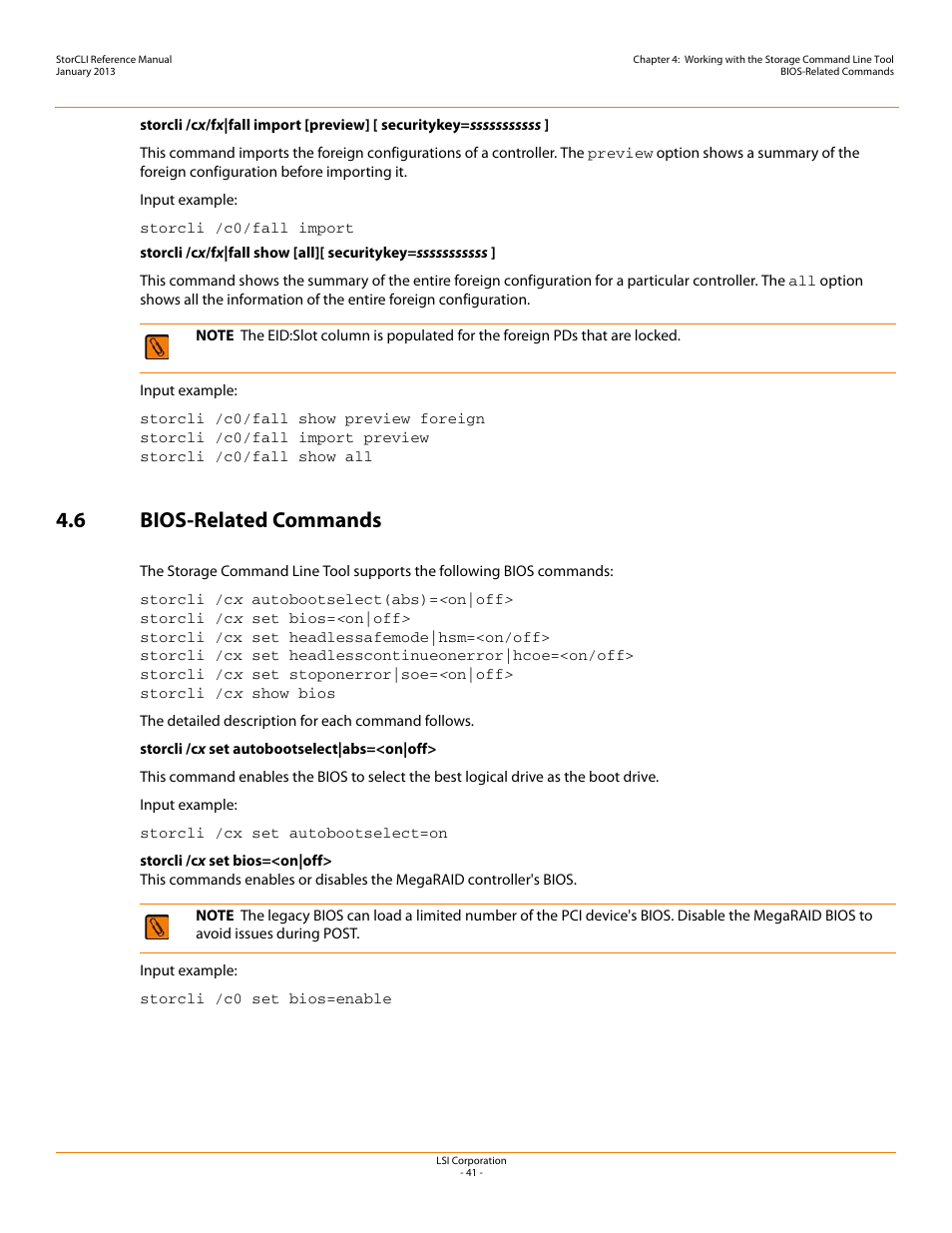 6 bios-related commands | Avago Technologies MegaRAID SAS 9240-4i User Manual | Page 41 / 80