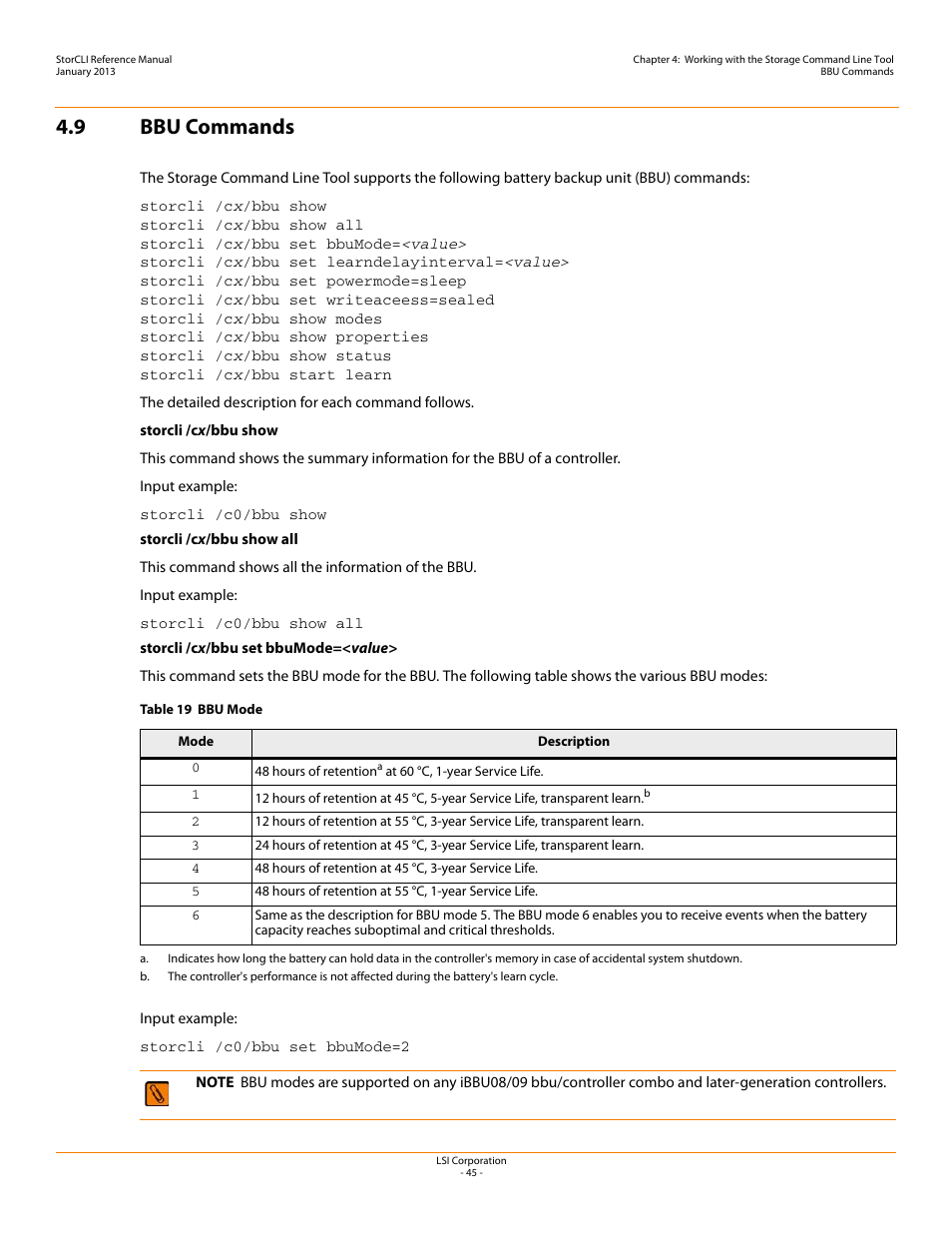 9 bbu commands, Bbu commands | Avago Technologies MegaRAID SAS 9240-4i User Manual | Page 45 / 80