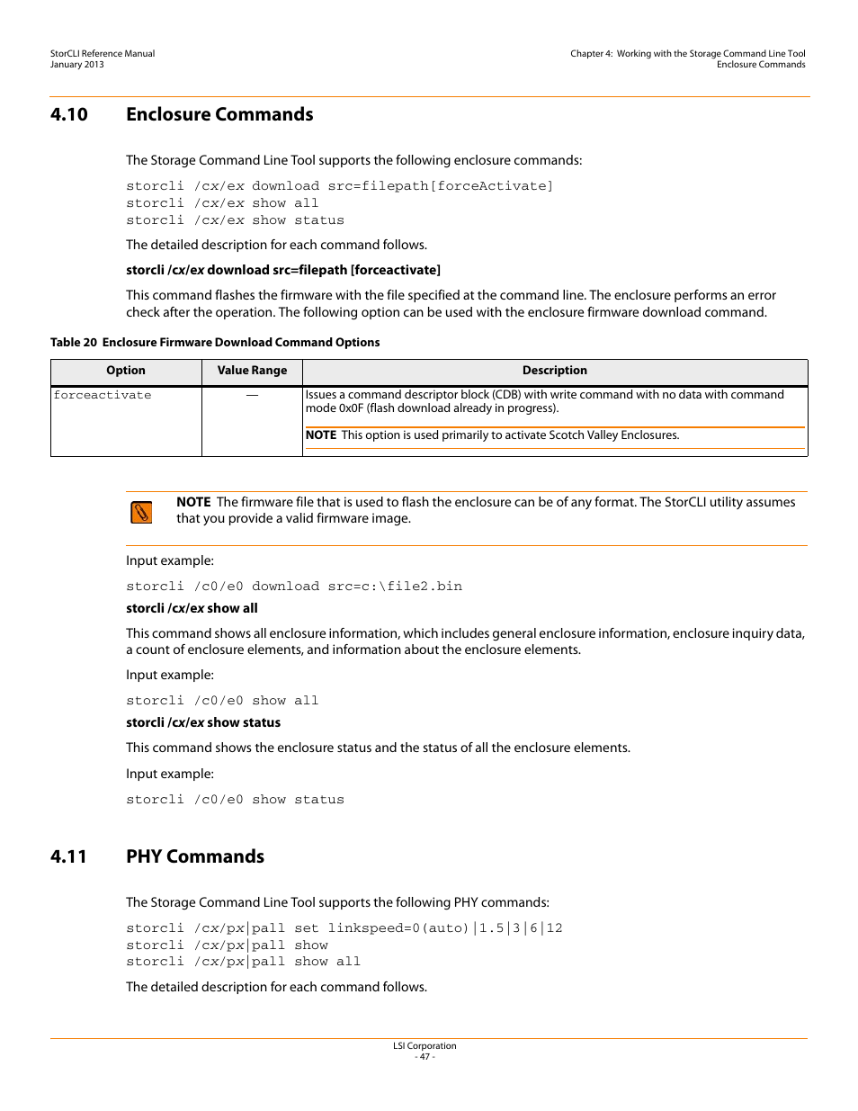10 enclosure commands, 11 phy commands | Avago Technologies MegaRAID SAS 9240-4i User Manual | Page 47 / 80