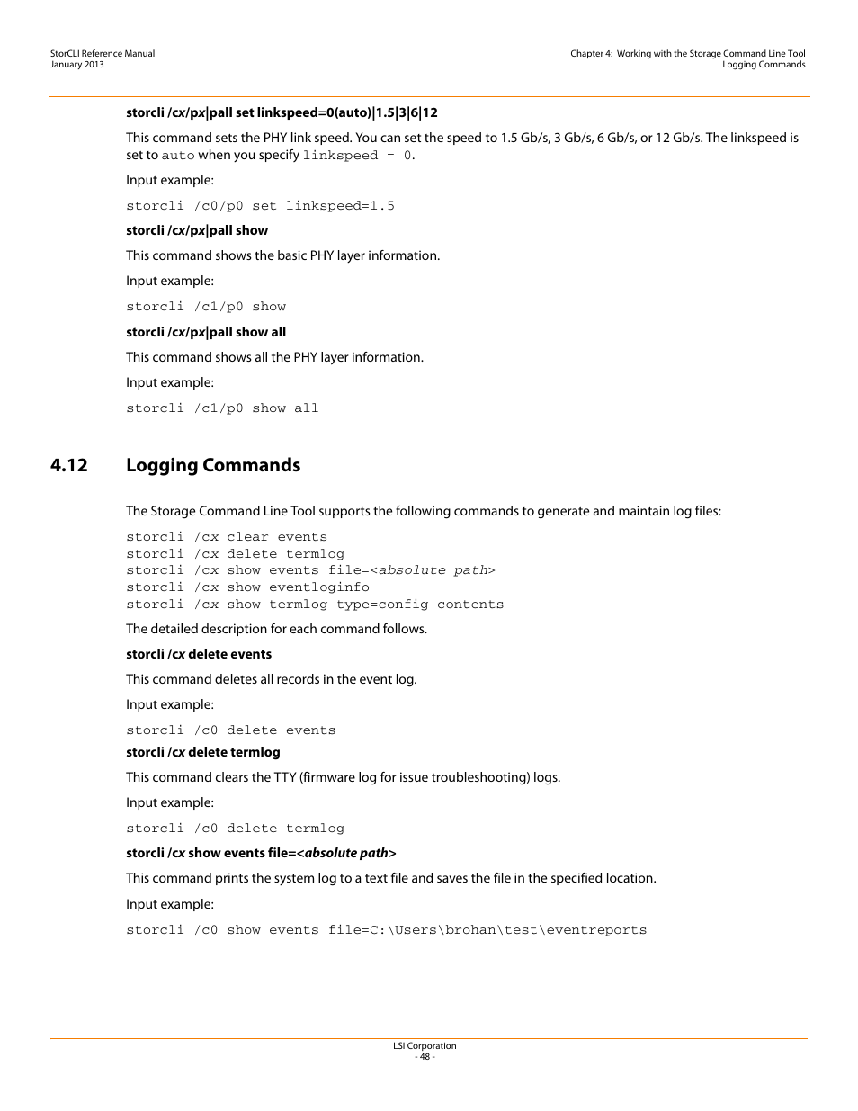 12 logging commands | Avago Technologies MegaRAID SAS 9240-4i User Manual | Page 48 / 80