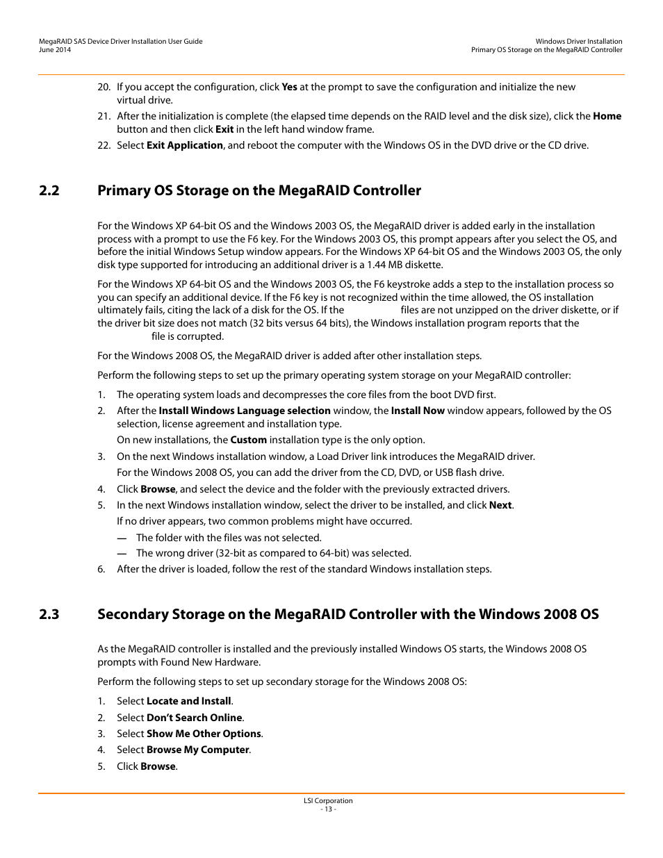 2 primary os storage on the megaraid controller | Avago Technologies MegaRAID SAS 9240-4i User Manual | Page 13 / 64