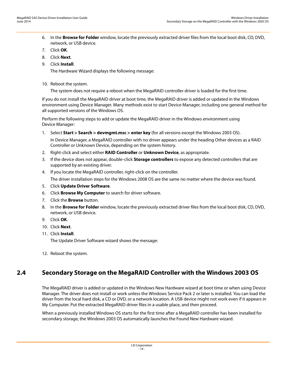 Avago Technologies MegaRAID SAS 9240-4i User Manual | Page 14 / 64