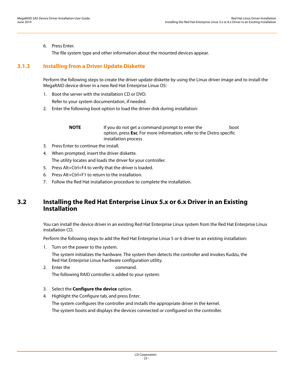 3 installing from a driver update diskette | Avago Technologies MegaRAID SAS 9240-4i User Manual | Page 23 / 64
