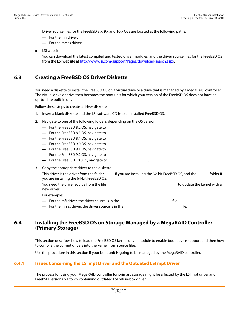 3 creating a freebsd os driver diskette | Avago Technologies MegaRAID SAS 9240-4i User Manual | Page 33 / 64