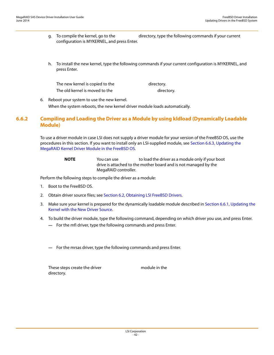 Section 6.6.2, compiling and, Dynamically loadable module) | Avago Technologies MegaRAID SAS 9240-4i User Manual | Page 42 / 64