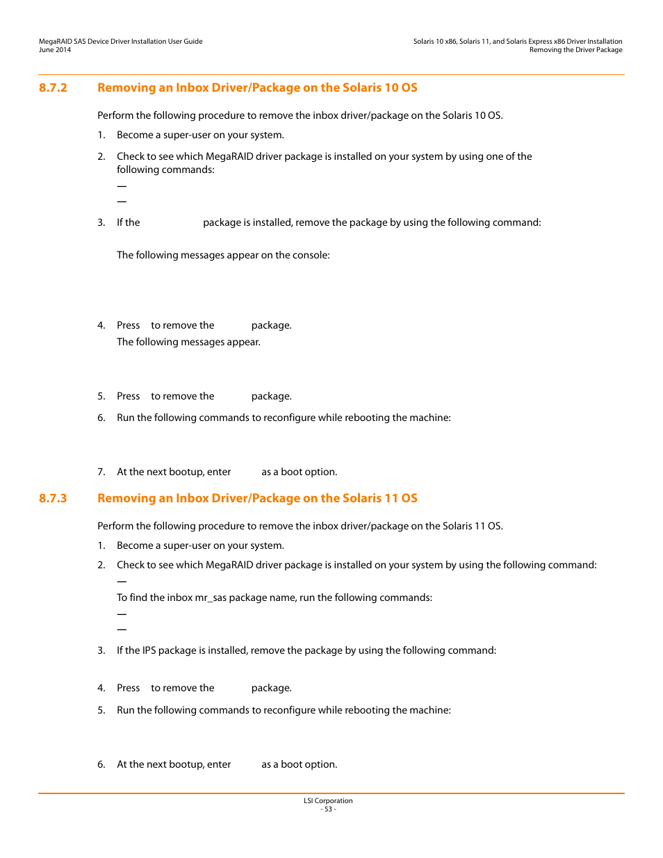 Solaris 10 os, Solaris 11 os | Avago Technologies MegaRAID SAS 9240-4i User Manual | Page 53 / 64