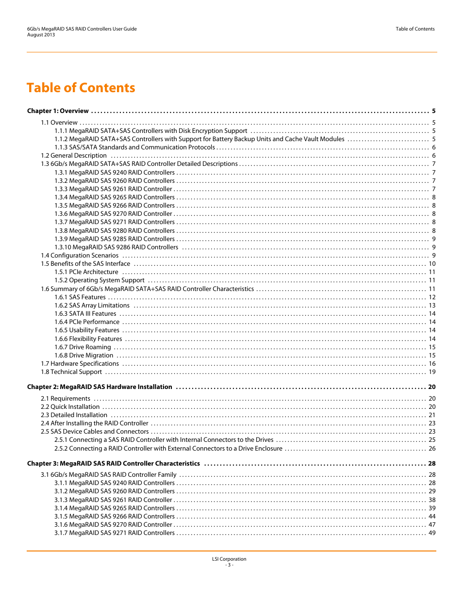 Avago Technologies MegaRAID SAS 9240-4i User Manual | Page 3 / 92