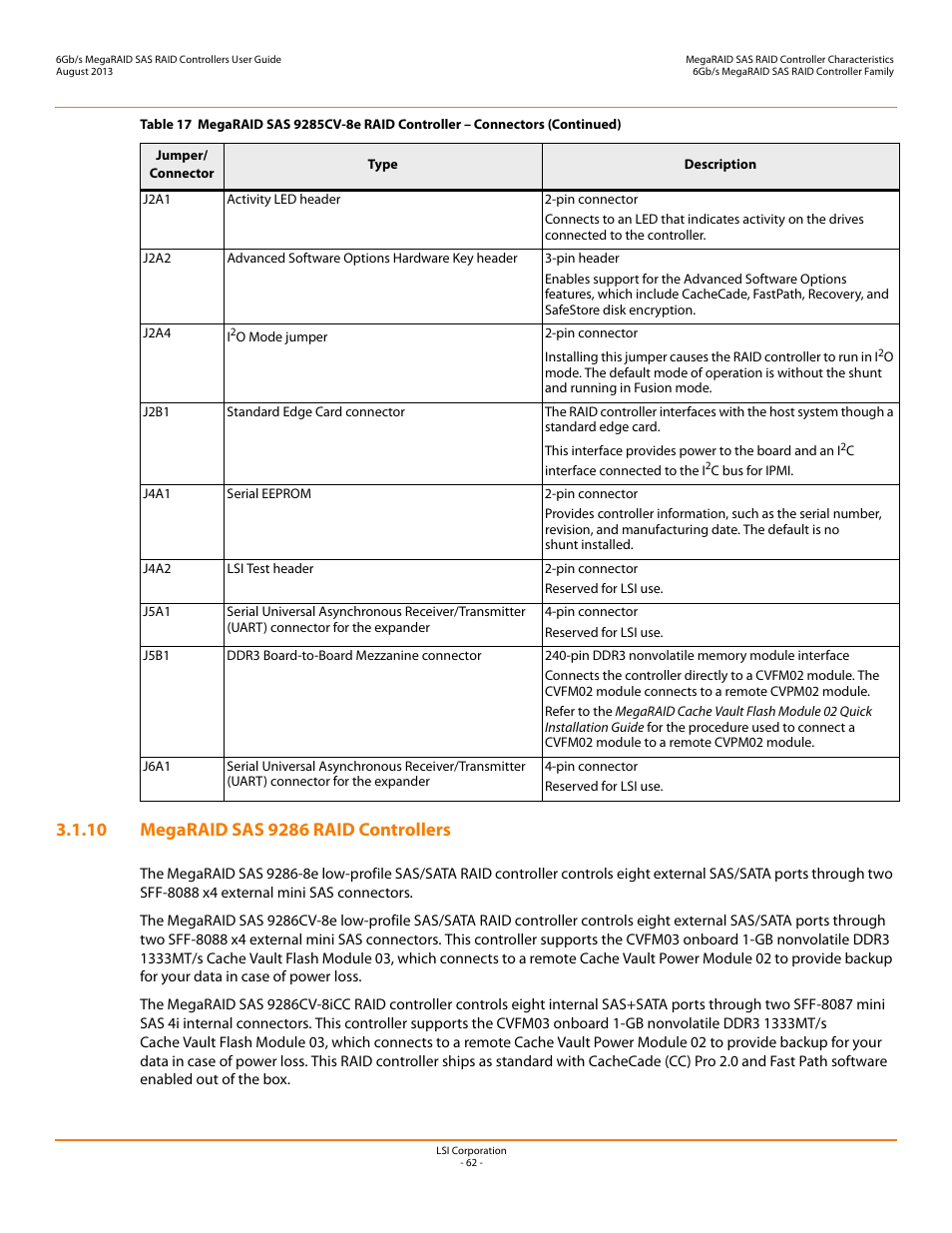 10 megaraid sas 9286 raid controllers | Avago Technologies MegaRAID SAS 9240-4i User Manual | Page 62 / 92