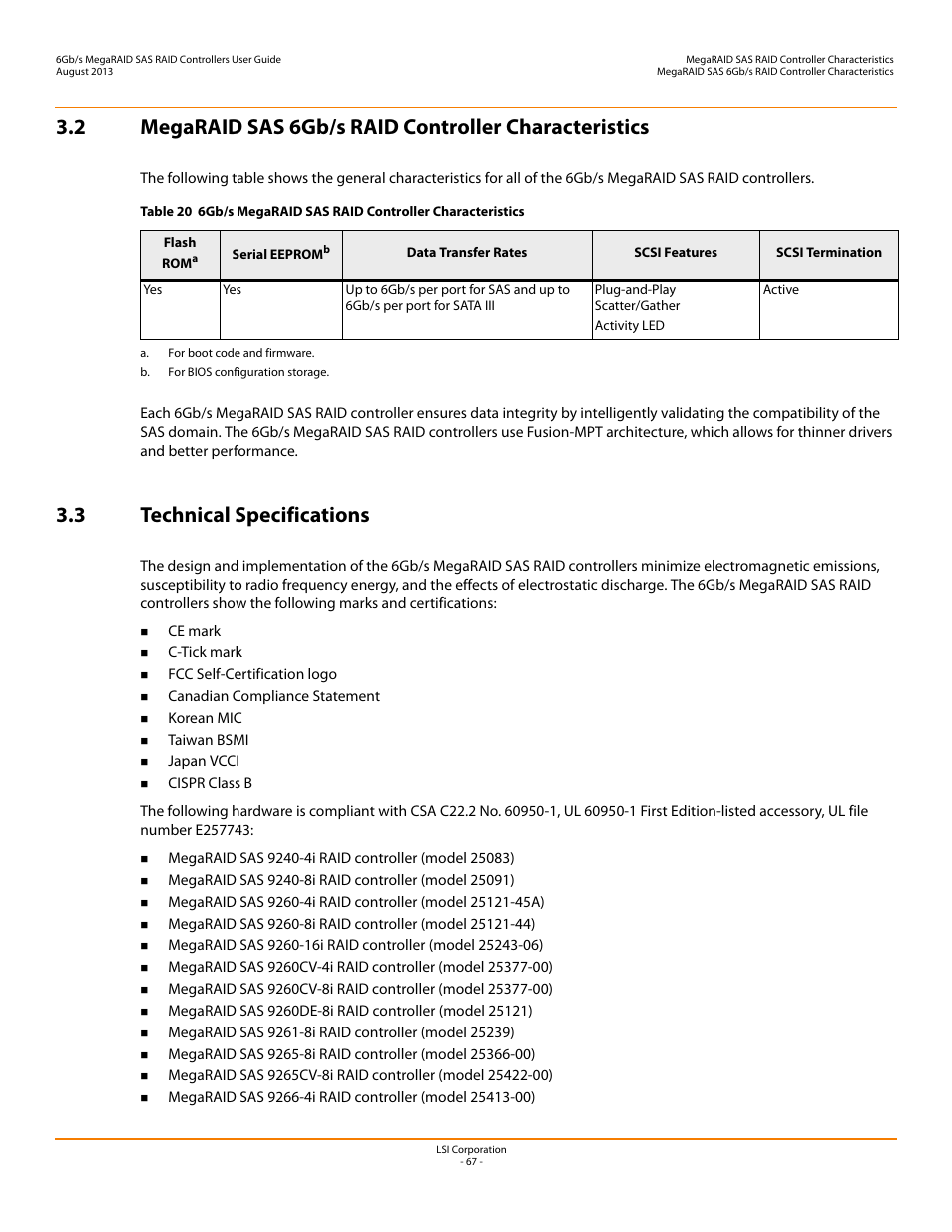 3 technical specifications | Avago Technologies MegaRAID SAS 9240-4i User Manual | Page 67 / 92