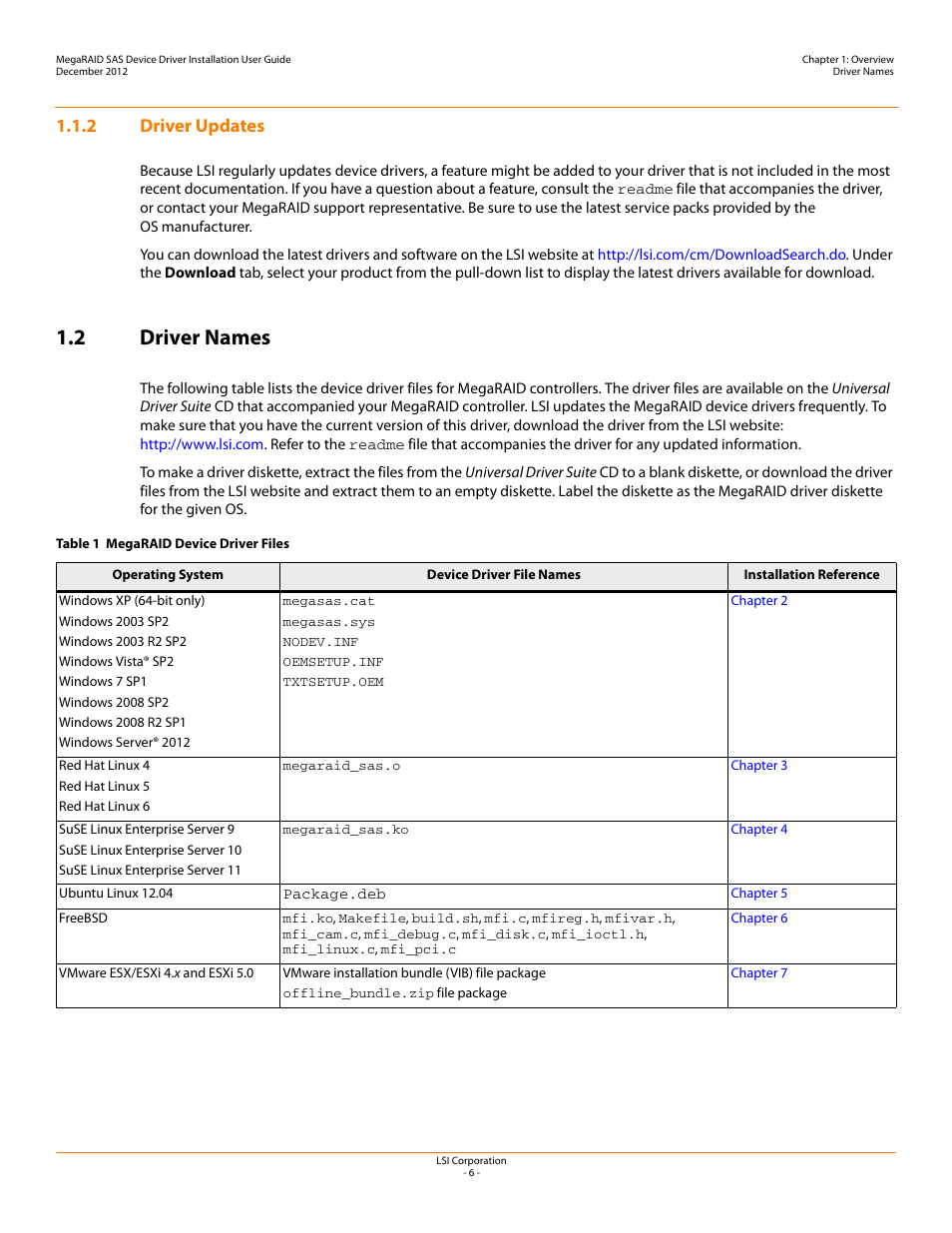 2 driver updates, 2 driver names | Avago Technologies MegaRAID SAS 9240-4i User Manual | Page 6 / 49