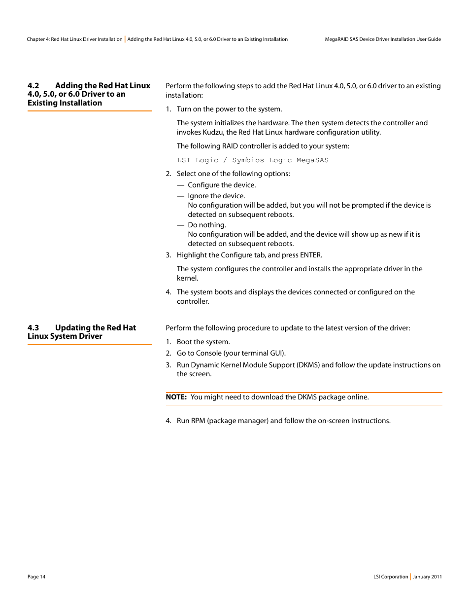 3 updating the red hat linux system driver | Avago Technologies MegaRAID SAS 9240-4i User Manual | Page 14 / 28