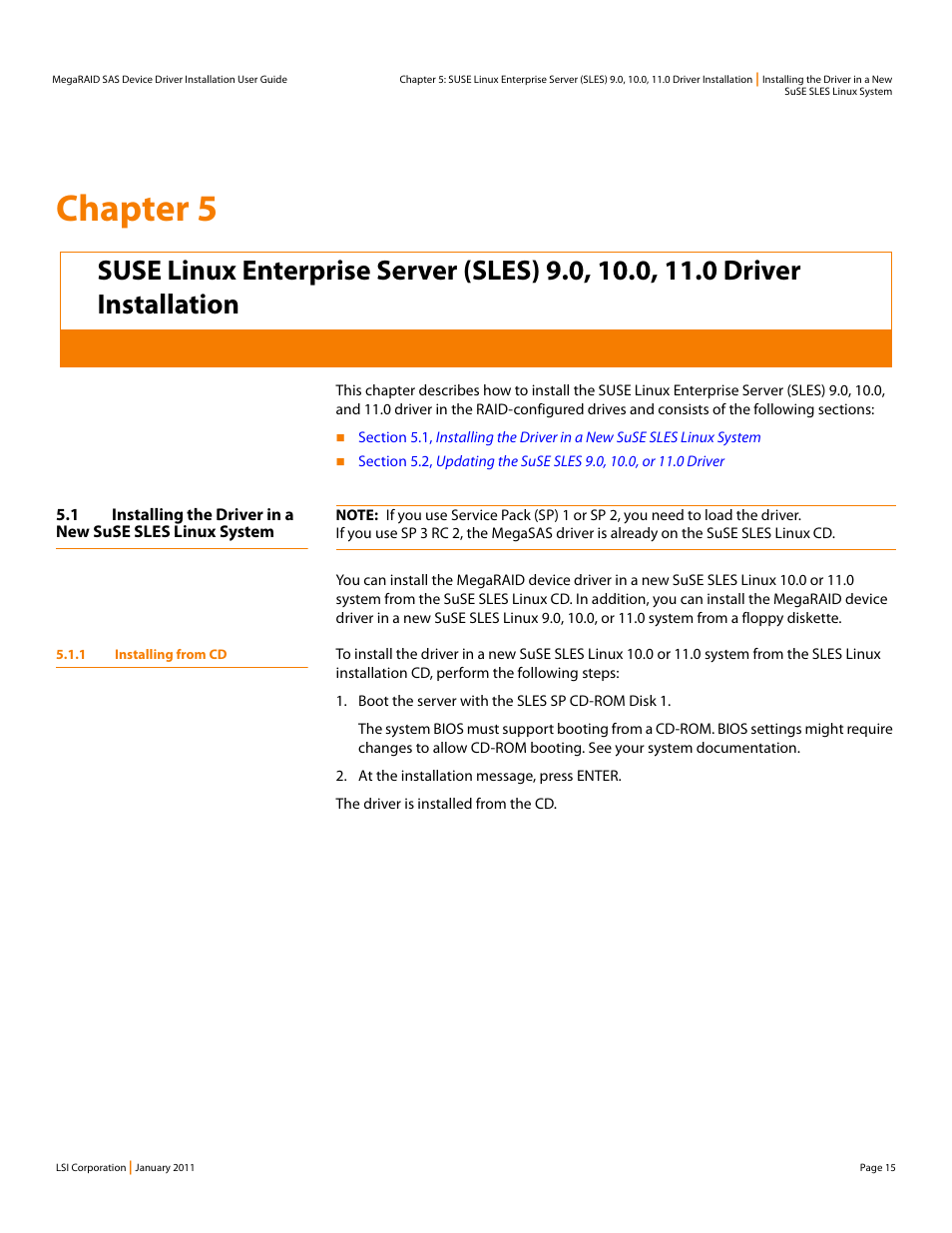 1 installing from cd, Chapter 5 | Avago Technologies MegaRAID SAS 9240-4i User Manual | Page 15 / 28