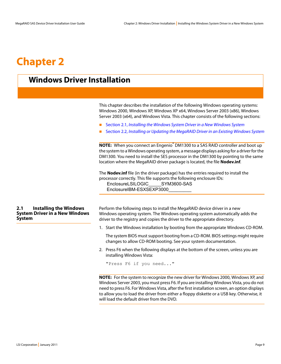 Windows driver installation, Chapter 2: windows driver installation, Chapter 2 | Avago Technologies MegaRAID SAS 9240-4i User Manual | Page 9 / 28
