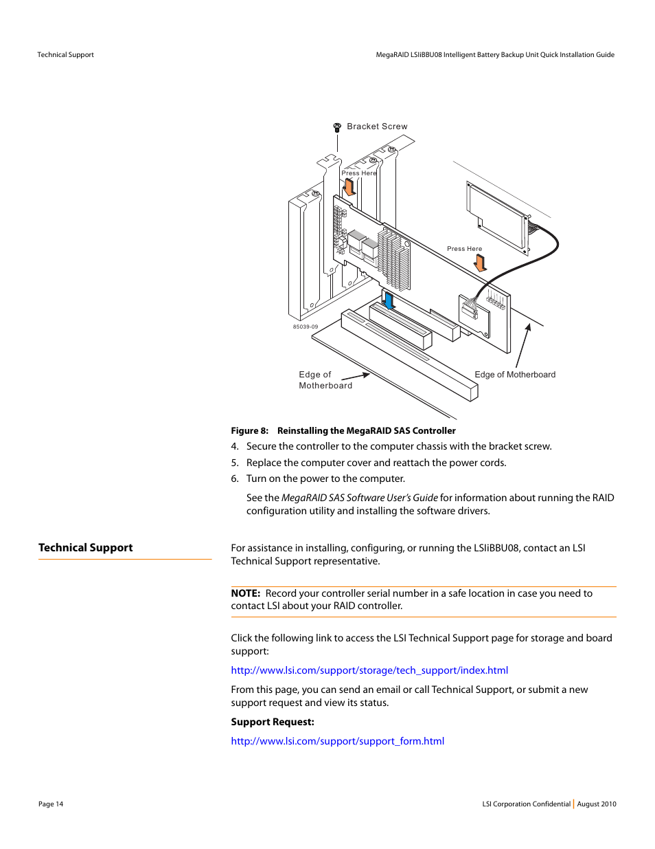 Technical support | Avago Technologies MegaRAID SAS 9260-16i User Manual | Page 14 / 16