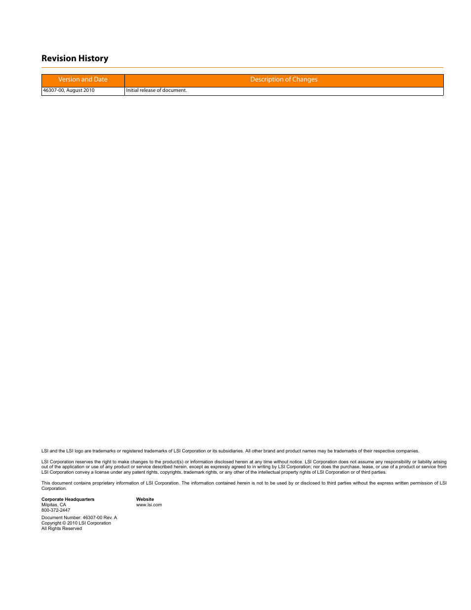 Revision history | Avago Technologies MegaRAID SAS 9260-16i User Manual | Page 2 / 16