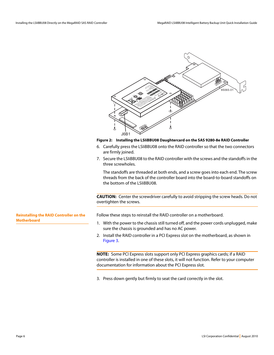 J6b1, Page 6 lsi corporation confidential | Avago Technologies MegaRAID SAS 9260-16i User Manual | Page 6 / 16