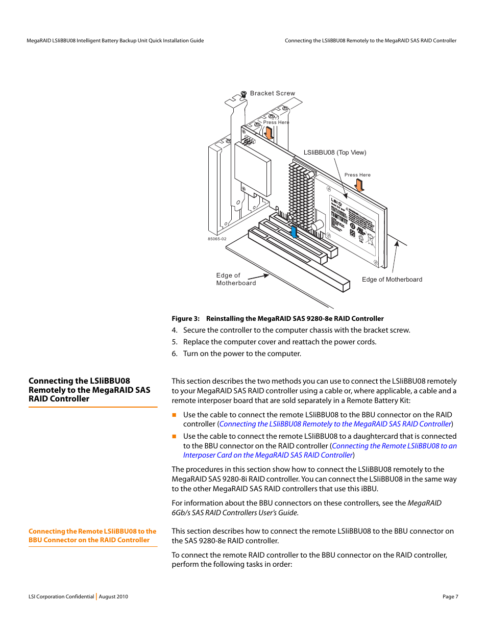 Lsi corporation confidential | Avago Technologies MegaRAID SAS 9260-16i User Manual | Page 7 / 16