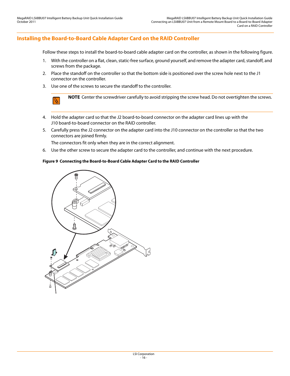 Installing the | Avago Technologies MegaRAID SAS 9260-4i User Manual | Page 16 / 22