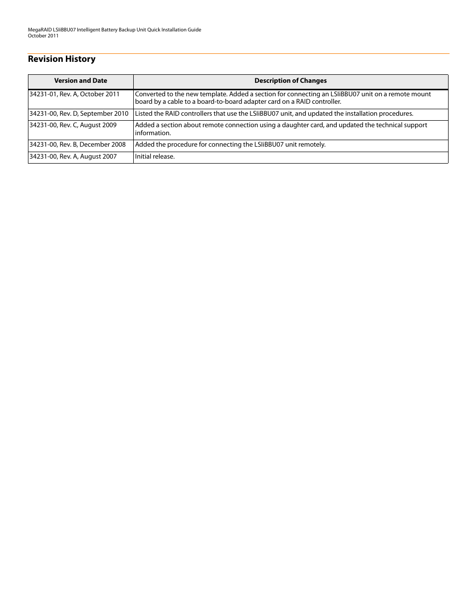 Revision history | Avago Technologies MegaRAID SAS 9260-4i User Manual | Page 2 / 22