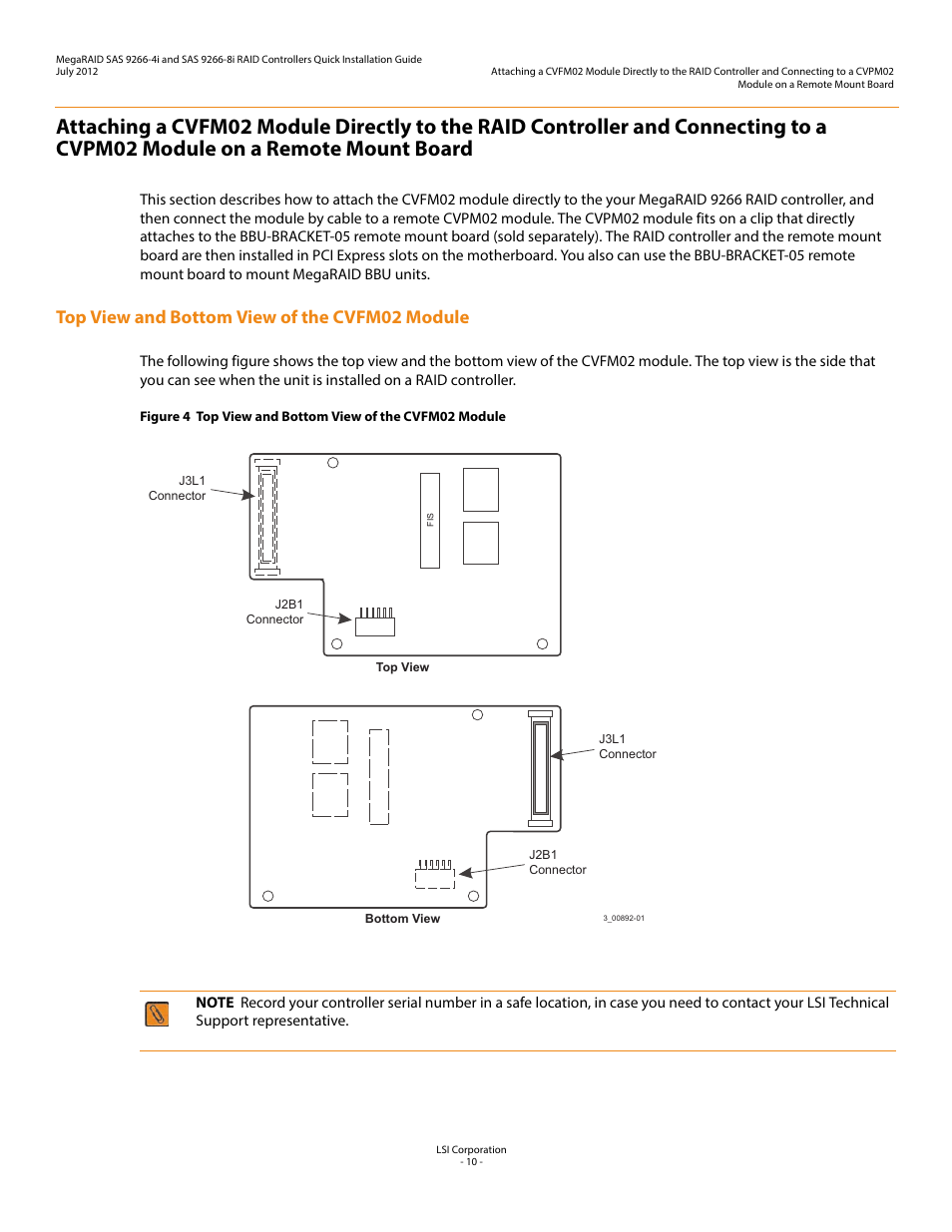 Top view and bottom view of the cvfm02 module | Avago Technologies MegaRAID SAS 9266-4i User Manual | Page 10 / 26