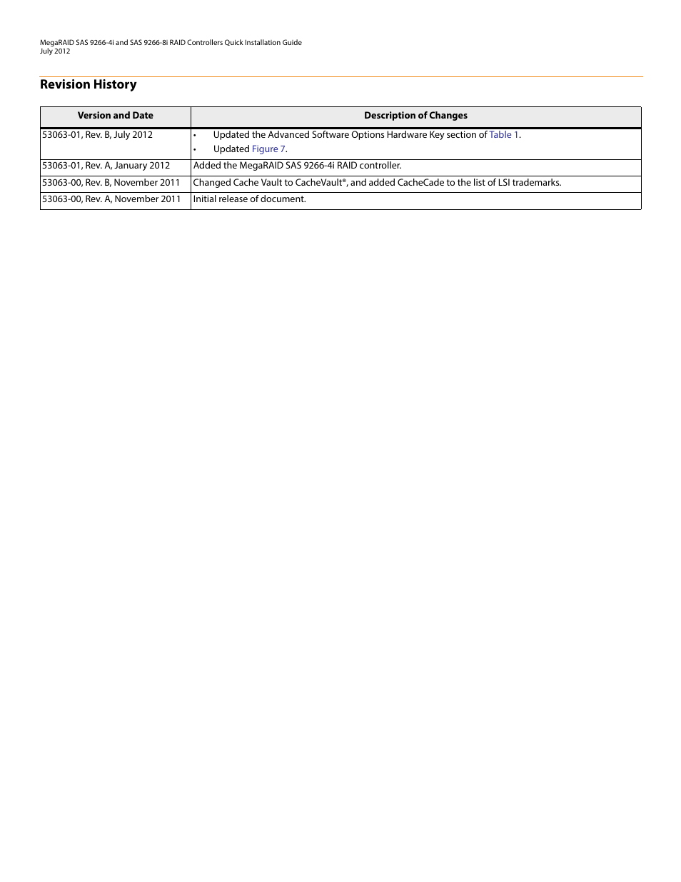 Revision history | Avago Technologies MegaRAID SAS 9266-4i User Manual | Page 2 / 26