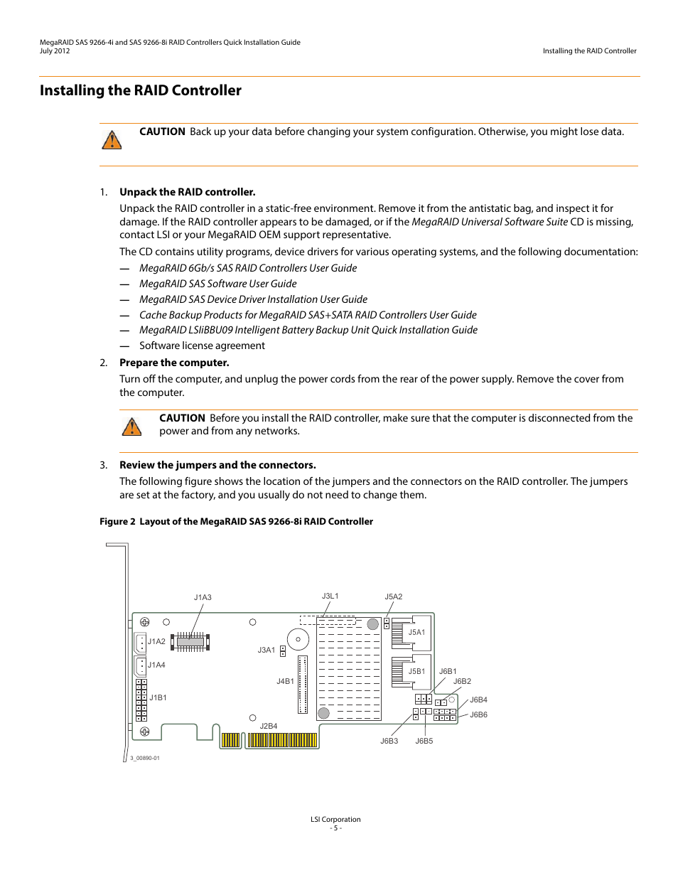 Installing the raid controller | Avago Technologies MegaRAID SAS 9266-4i User Manual | Page 5 / 26