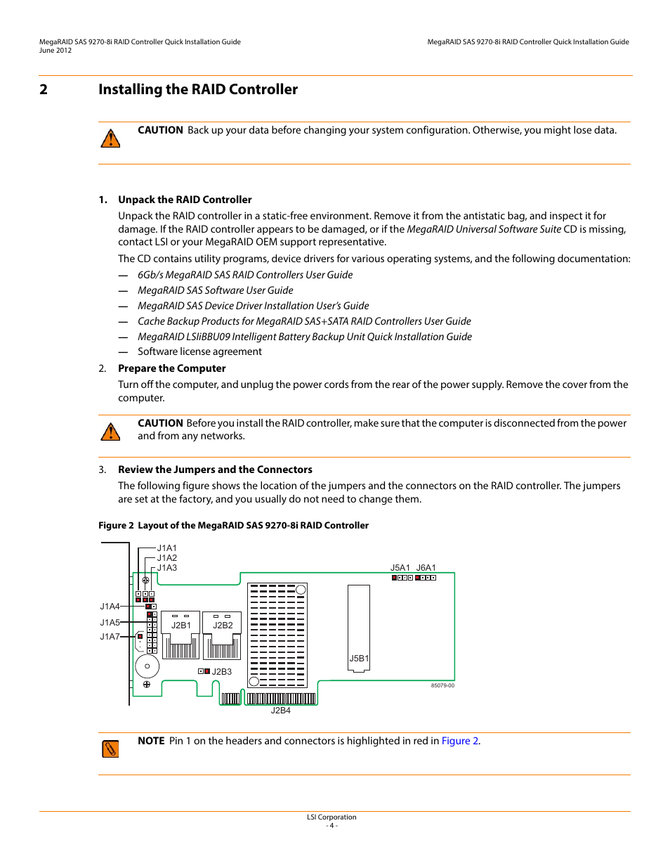2 installing the raid controller, 2installing the raid controller | Avago Technologies MegaRAID SAS 9270-8i User Manual | Page 4 / 12