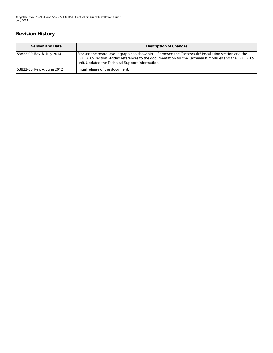 Revision history | Avago Technologies MegaRAID SAS 9271-4i User Manual | Page 2 / 8