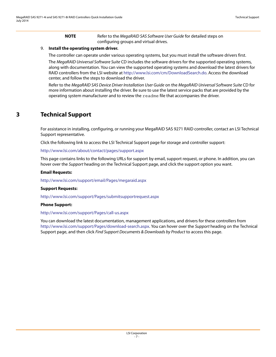 3 technical support, 3technical support | Avago Technologies MegaRAID SAS 9271-4i User Manual | Page 7 / 8