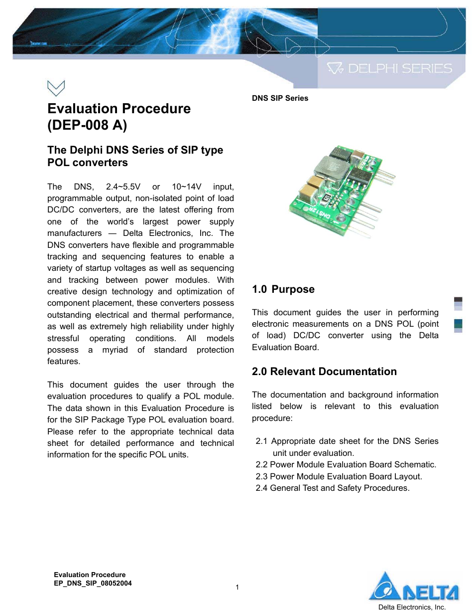 Delta Electronics DNS SIP Series User Manual | 20 pages