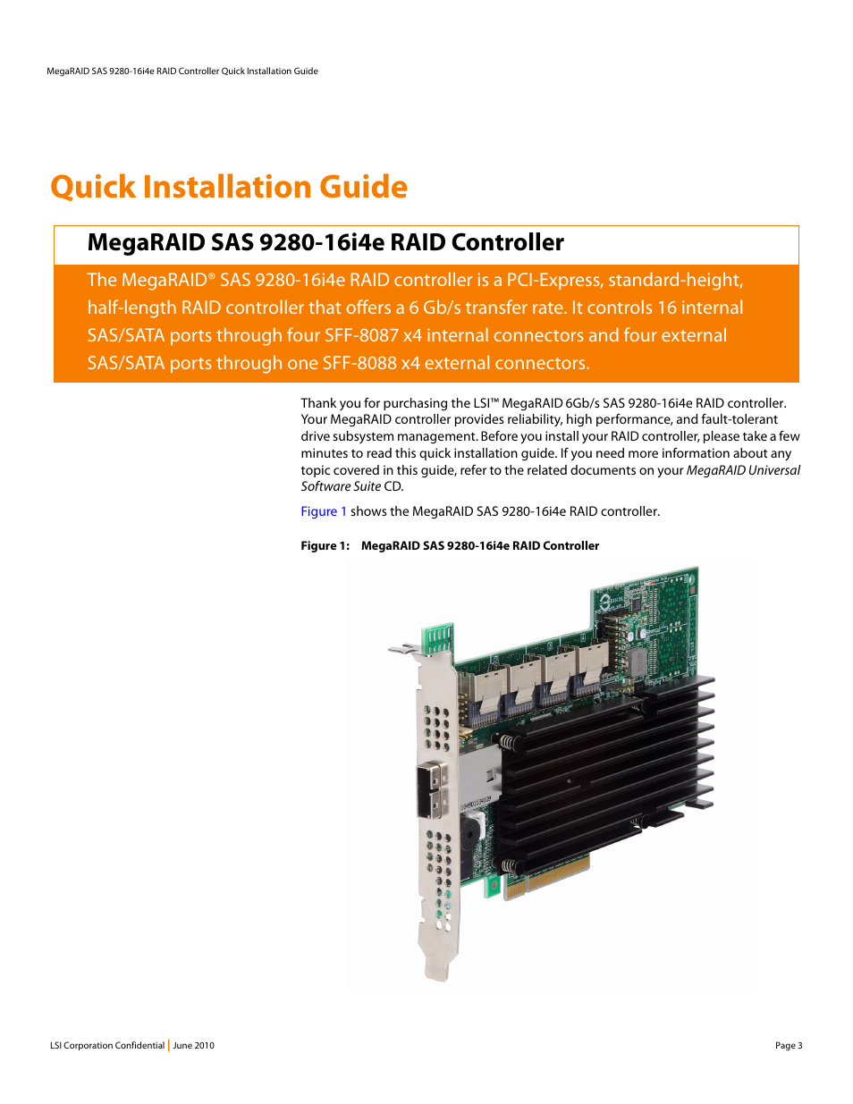 Megaraid sas 9280-16i4e raid controller, Quick installation guide | Avago Technologies MegaRAID SAS 9280-16i4e User Manual | Page 3 / 12