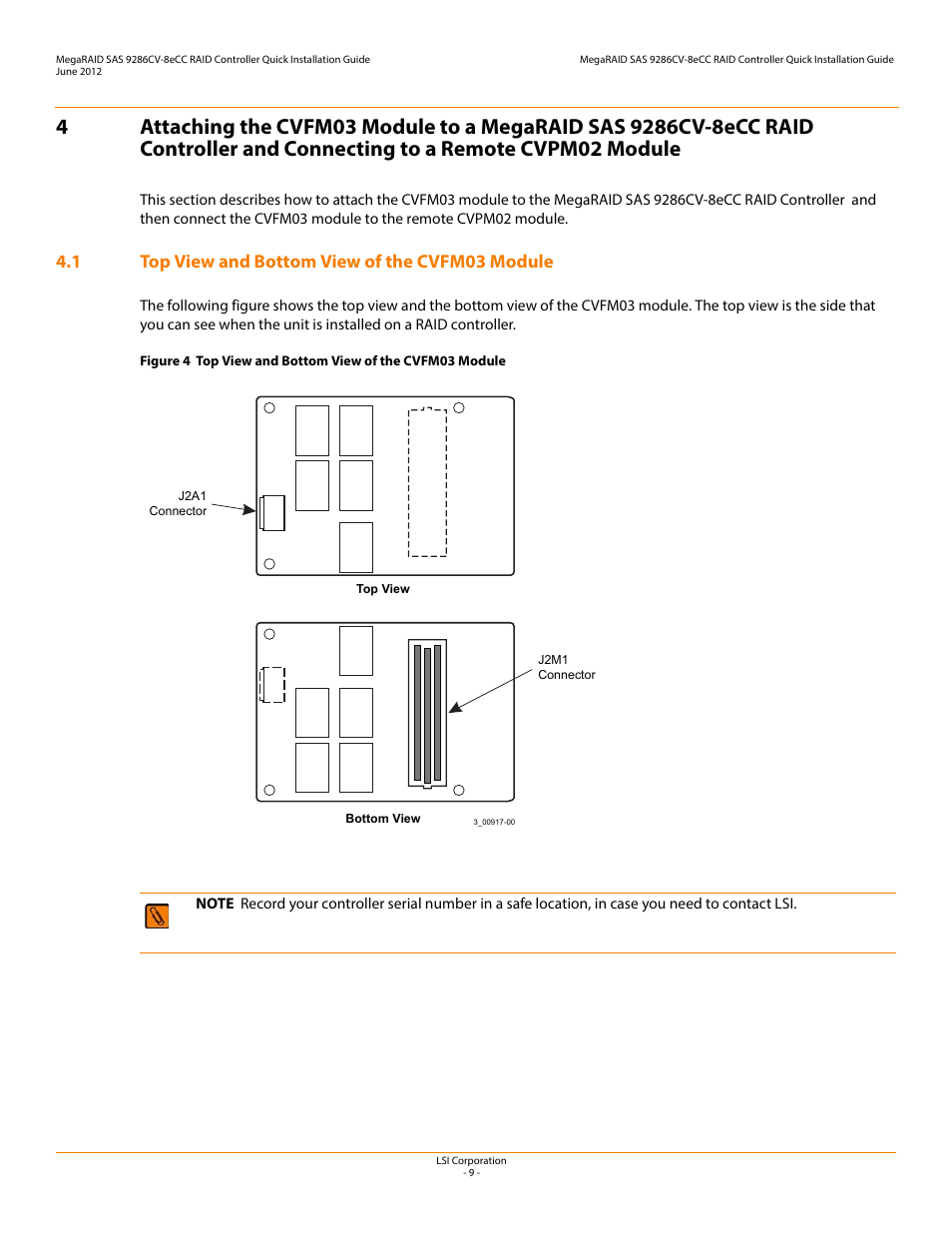 1 top view and bottom view of the cvfm03 module | Avago Technologies MegaRAID SAS 9286CV-8eCC User Manual | Page 9 / 18